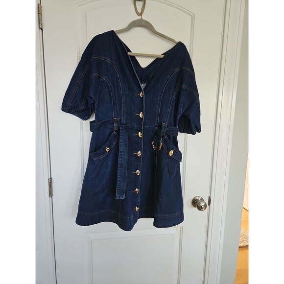 Commense NWT  Blue Button-Down Pocketed Belted Denim Dress Medium - Picture 11 of 13